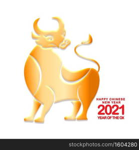 Happy Chinese New Year 2021 year of the ox ,Chinese Zodiac Sign Paper cut gold ox