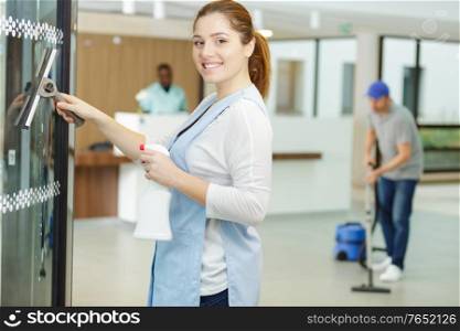 happy cleaner in a hospital