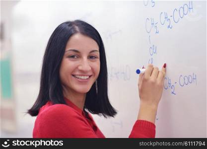 happy collage school girl student portrait in classroom and library