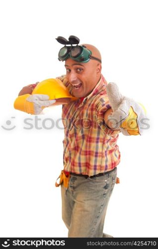 Happy construction worker, isolated on white