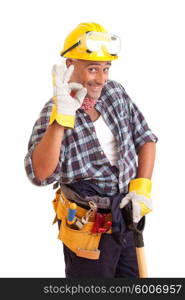 Happy construction worker, isolated on white