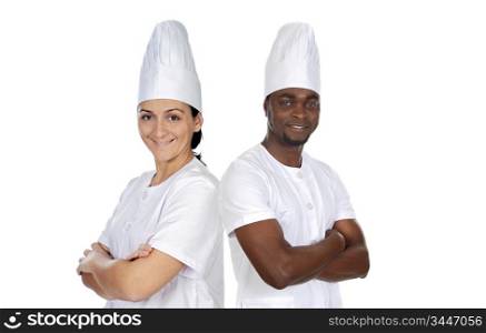 Happy cooks team a over white background