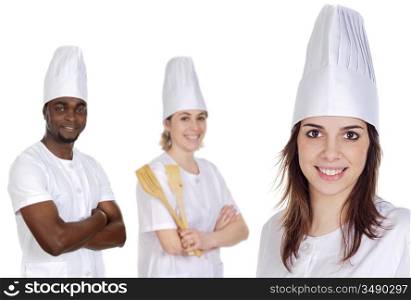 Happy cooks Team a over white background