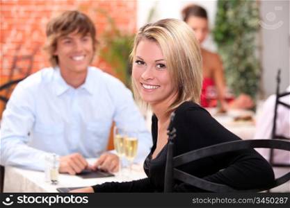 happy couple at restaurant