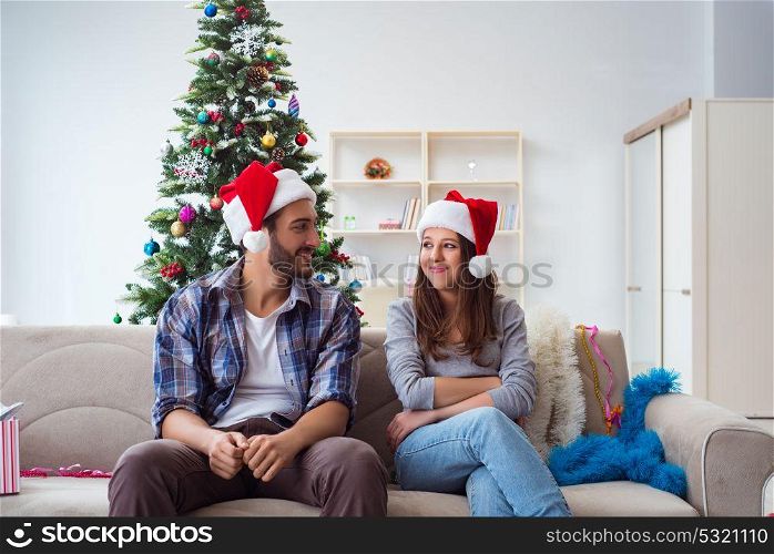 Happy couple celebrating christmas holiday