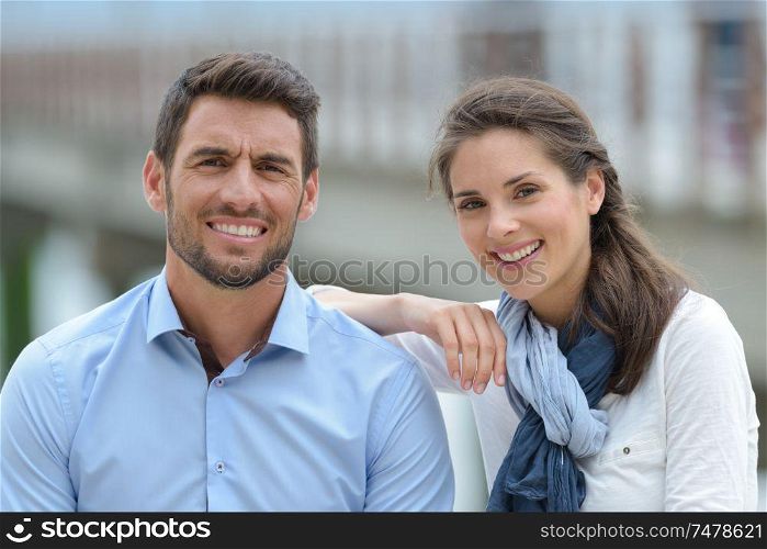 happy couple is enjoying city
