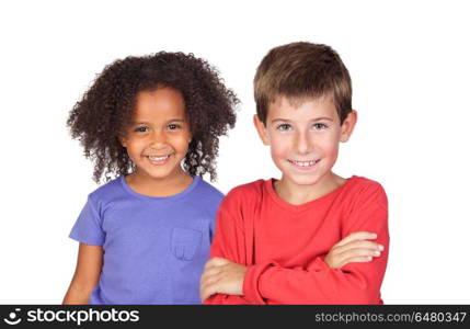 Happy couple of children . Happy couple of children isolated on a white background