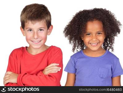 Happy couple of children . Happy couple of children isolated on a white background