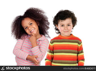 Happy couple of children . Happy couple of children isolated on a white background
