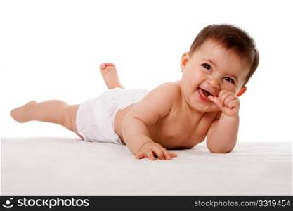 Happy cute baby laying