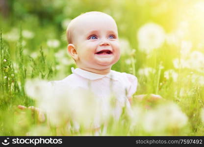 happy cute child on the field