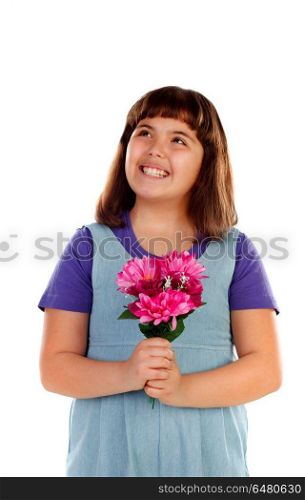 Happy daughter with a present for her mother. Happy daughter with a present for her mother isolated on a white background