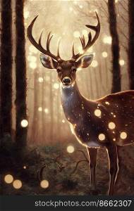 Happy deer at forest 3d illustrated
