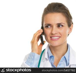 Happy doctor woman talking cell phone