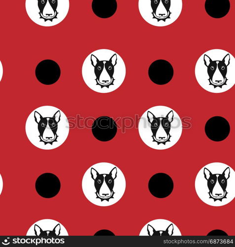 Happy dog bull terrier black and white background. Seamless pattern.. Happy dog bull terrier background. Seamless pattern.