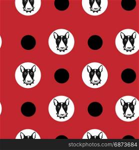 Happy dog bull terrier black and white background. Seamless pattern.. Happy dog bull terrier background. Seamless pattern.