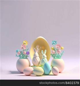 Happy Easter Background with 3D Easter Eggs and Floral Ornament