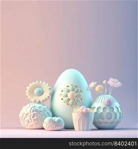 Happy Easter Background with 3D Easter Eggs and Flower for Promotion