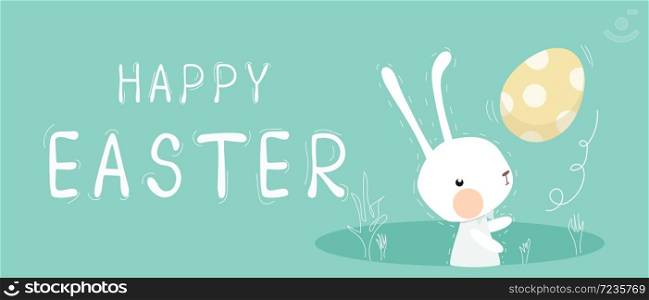 Happy Easter Banner, Header Set Design With Eggs And Bunnies. Happy Easter Banner.