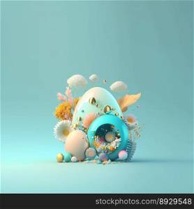 Happy Easter Celebration Greeting Card with Glosy 3D Eggs and Flowers