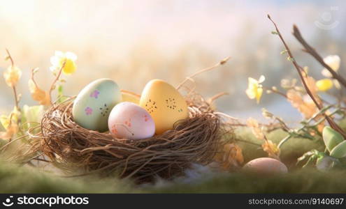 Happy Easter Cute Background Illustration AI Generative 