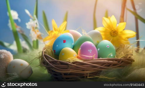 Happy Easter Cute Background Illustration Generative AI 