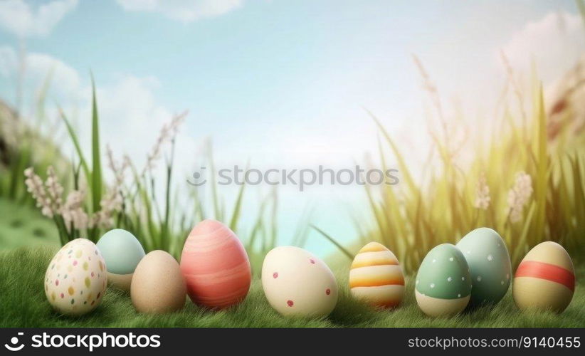 Happy Easter Cute Background Illustration Generative AI 