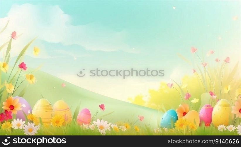 Happy Easter Cute Background Illustration Generative AI
