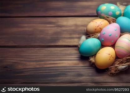 Happy Easter Day background and backdrop, cute bunny rabbit, ornament, and colorful egg, copy space greeting and backdrop, banner, rustic vintage design material. Celebrate Easter.