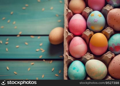 Happy Easter Day background and backdrop, cute bunny rabbit, ornament, and colorful egg, copy space greeting and backdrop, banner, rustic vintage design material. Celebrate Easter.