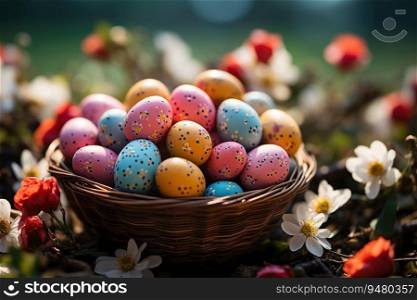 Happy Easter. Easter decoration background. Generative AI