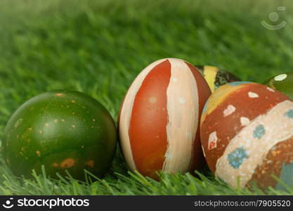 Happy easter eggs group on grass,can use as background for god festival