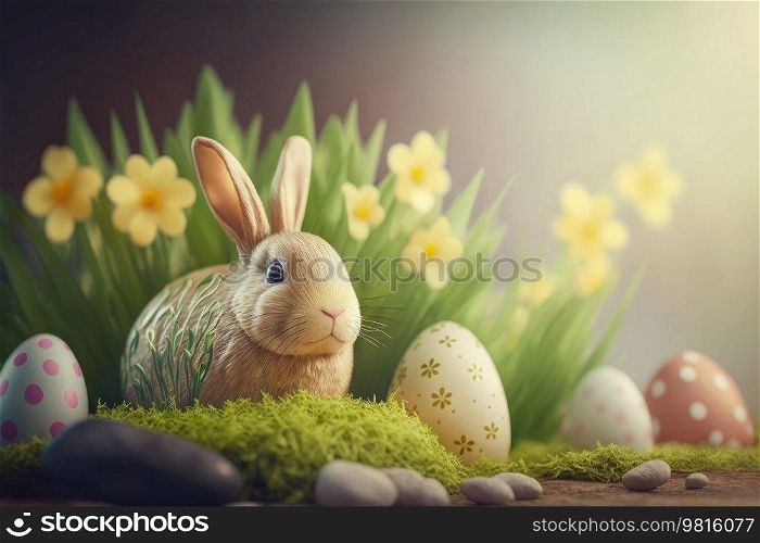 Happy Easter Greeting Background. Illustration AI Generative