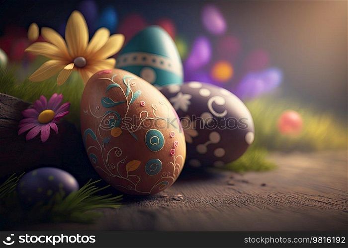 Happy Easter Greeting Background. Illustration AI Generative
