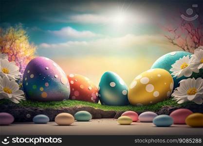 Happy Easter Holiday Background. Illustration Generative AI. Happy Easter Holiday Background. Illustration AI Generative