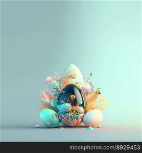 Happy Easter Illustration Greeting Card with Shiny 3D Eggs and Flower Ornaments