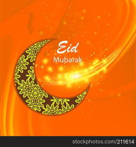 Happy Eid Mubarak Islamic Design on Orange Starry Sky Background. Happy Eid Mubarak Islamic Design on Orange Sky Background