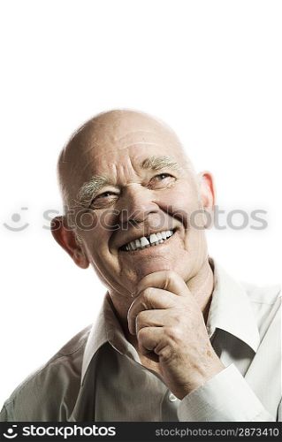 Happy elderly man isolated on white background