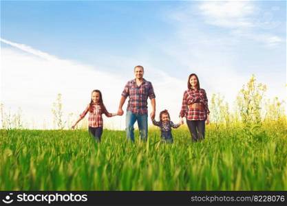 happy family all together on nature