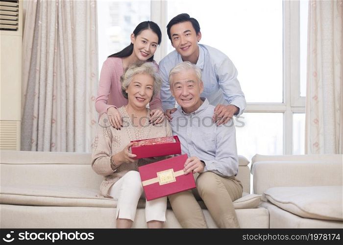 Happy family and their presents