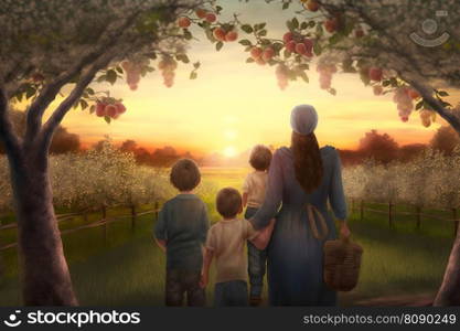 happy family at sunset. Neural network AI generated art. happy family at sunset. Neural network AI generated