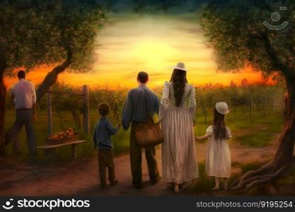 happy family at sunset. Neural network AI generated art. happy family at sunset. Neural network AI generated