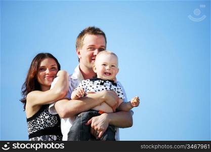 happy family blue sky on background