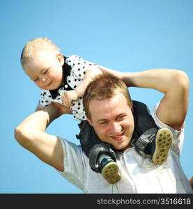 happy family blue sky on background