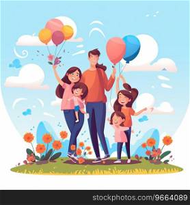Happy family. Cute couple with in cartoon flat style. Period of family life, parenthood concept.