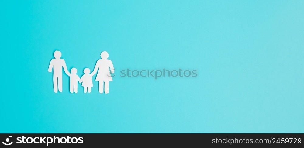 Happy Family day. paper shape cutout with Father, Mother and Children. international day of families, Warm home, Homeless, Foster, Insurance, Charity and Donation concepts.