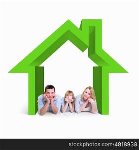 Happy family. Happy young family in house. Mortgage concept