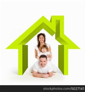 Happy family. Happy young family in house. Mortgage concept