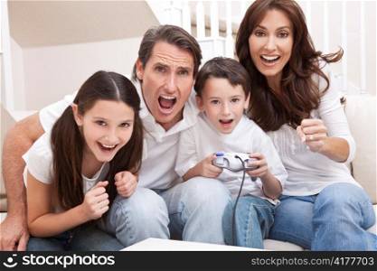 Happy Family Having Fun Playing Video Console Games