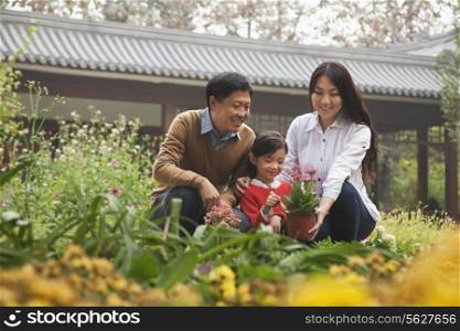 Happy family in garden